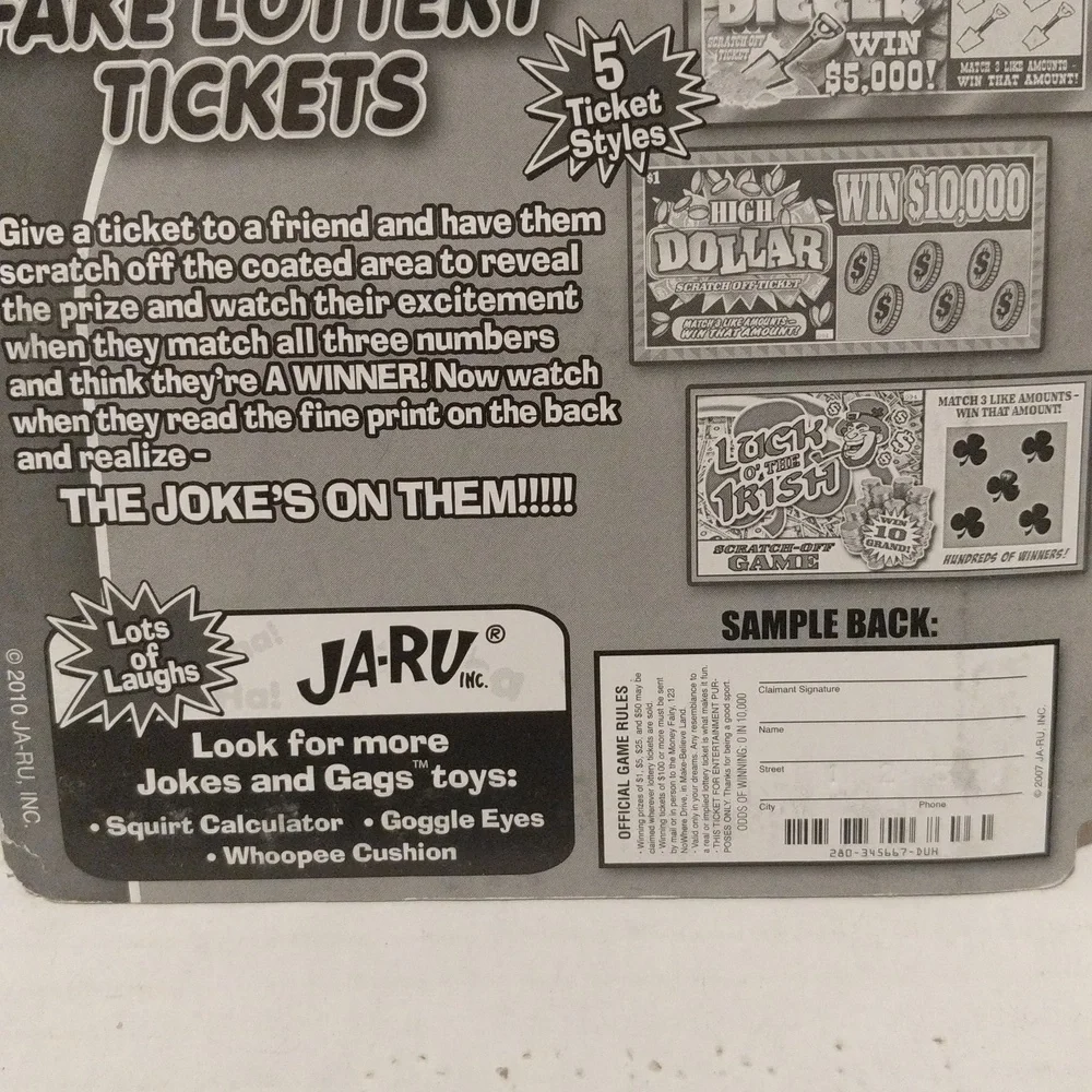 3/$20.00 JOKES & GAGS 5 FAKE WINNING LOTTERY TICKETS PRANK TICKETS 🆕